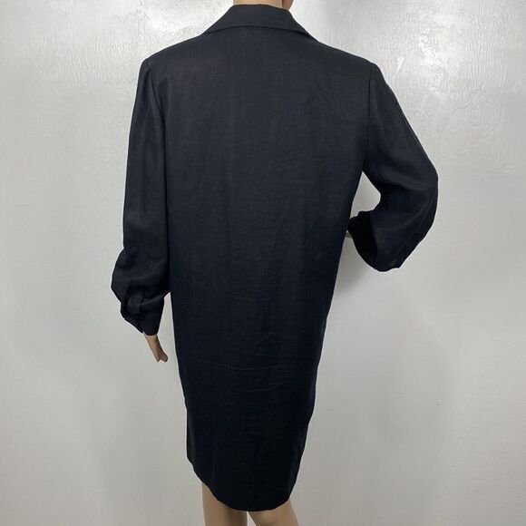 Cheetah B Sherrie Bloom Black Linen Long Sleeves Collared Dress - Picture 5 of 11
